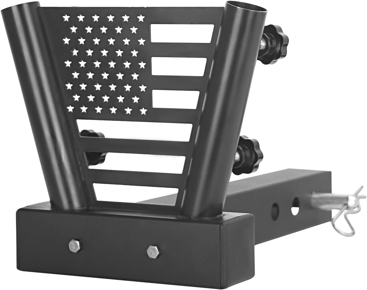 Heavy Duty Dual Hitch Flag Pole Holder for Fits 2" Trailer Receiver, Truck Hitch Flag Pole, Universal Flag Pole Mount Compatible with Car, Truck, SUV, Pickup, Camper & Trailer