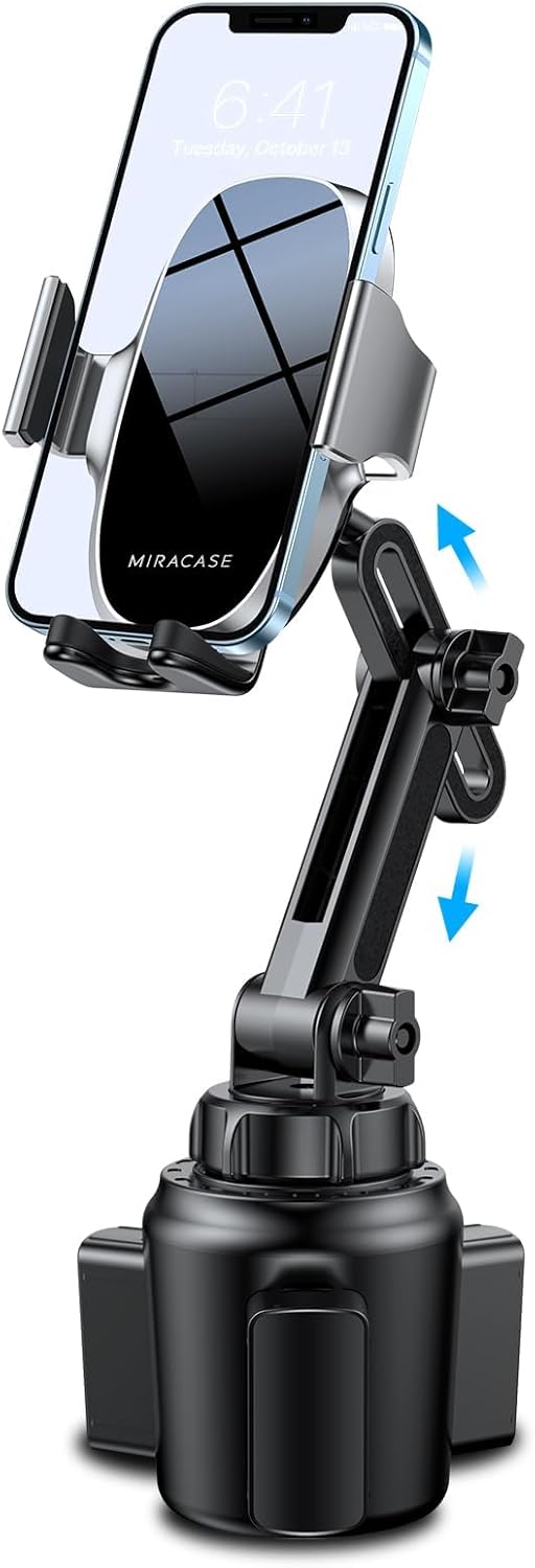 Miracase Cup Phone Holder for Car, [Upgraded Version] Adjustable Long Neck Car Cup Holder Phone Mount Cradle Friendly Compatible with iPhone Samsung Google and All Smartphones, Silver