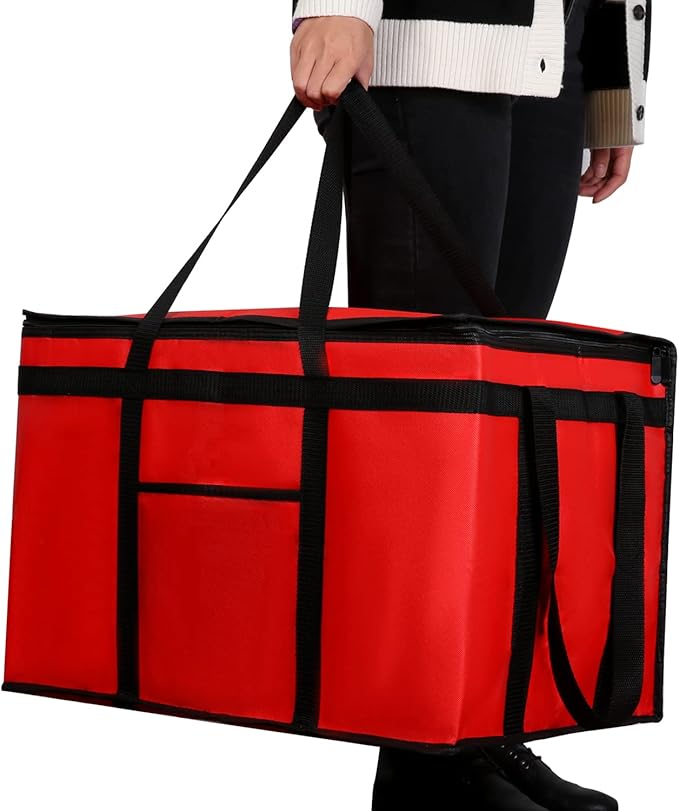 musbus Extra large XXXL Insulated Food Delivery Bag Cooler Bags Keep Food Warm Catering Therma Catering Bag for doordash 22x14x13 Cooler Bags Therma Shopper hot warming RED Pizza BLACK