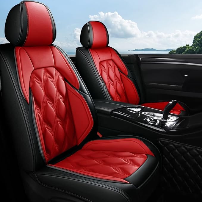 AOMSAZTO Car Seat Covers,Full Set 5 Seats Custom Fit for Ford Taurus 2002-2019,Leather Carseat Automotive Cushion Covers Seat Protector,Airbag Compatible Waterproof Black&Red