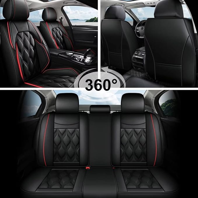 AOMSAZTO Car Seat Covers,Full Set 5 Seats Custom Fit for Jeep Renegade 2015 2016 2017 2018 2019 2020 2021 2022 2023 2024 2025,Leather Car Seat Cover Seat Cushion Protector,Airbag Compatible Black
