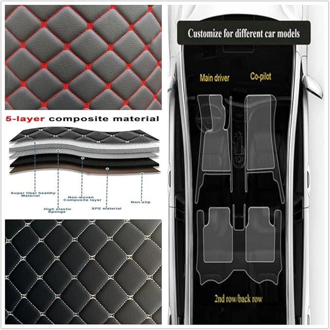 Custom Personalized Floor Mats for Cars - Luxury Full Coverage All Weather Mats, Anti-Slip Leather Mat Set, Fit for 99% of Cars, SUVs & Trucks (Pink&Black Beige, C-Double Color)