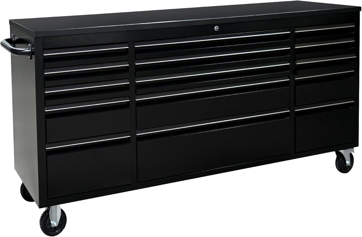 CT Copper Tailor 72-inch Rolling Tool Chest with 15 Drawers and Wheels, Mobile Garage Workbench, Large Tool Box Storage Tool Cabine with Wood Top for Workshop, Matte Black