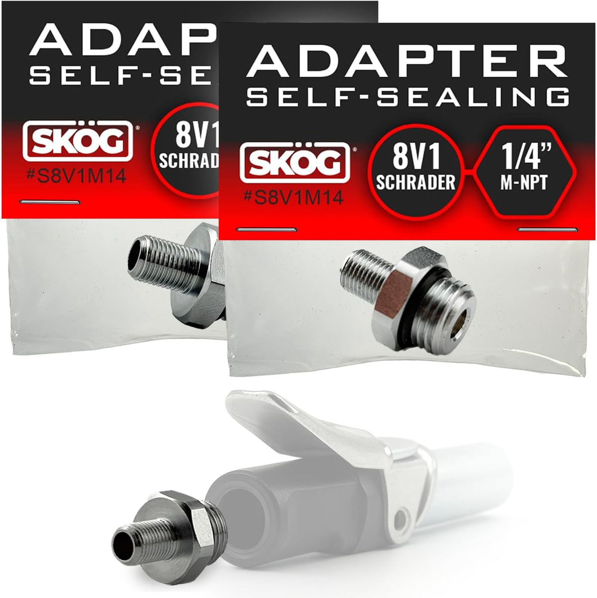 Self-Sealing Tire Inflator Adapter (2 Pack) – 1/4” NPT Male to Schrader Valve, Leak-Free O-Ring, No Tape Needed