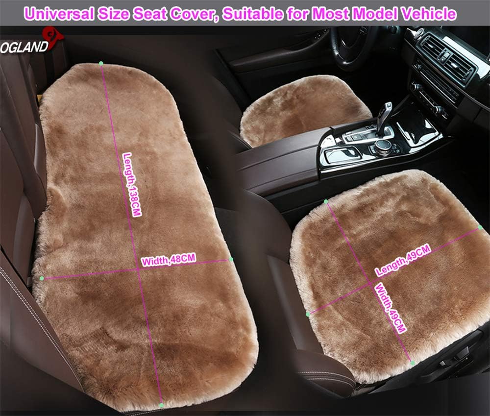 Fluffy Genuine Australia Sheepskin Car Seat Cover for Auto Interior Accessories with Soft Fuzzy Wool Eco-Friendly Natural Fur Non-Slip (Black, Back)