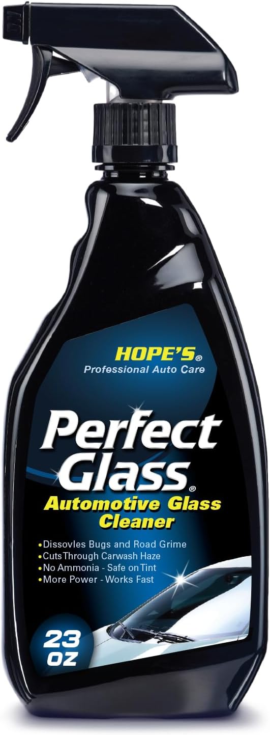HOPE'S Perfect Glass Automotive Glass Cleaner - Streak-Free, Tint Safe Car Cleaner for Glass, Acrylic, Windows, Mirrors, Windshield - No-Residue - Removes Smudges, Road Grime - 23 Fl Oz, Pack of 1