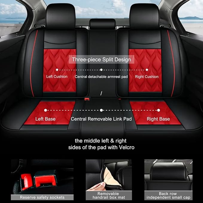 AOMSAZTO Car Seat Covers,Full Set 5 Seats Custom Fit for Subaru Forester 2007-2025 2026,Faux Leather Automotive Cushion Covers Seat Protector,Airbag Compatible Waterproof Black&Red