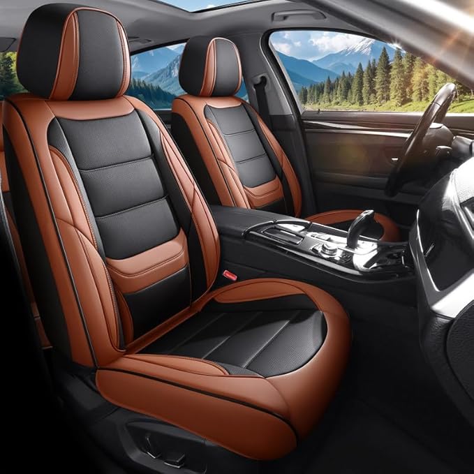 Car Seat Covers Full Set Custom Fit for Ford Escape 2001-2025 2026-Luxury Leather with Lumbar Support, Breathable, Waterproof, Anti-Slip, Durable, Easy to Install (BlackBrown,Full Set)