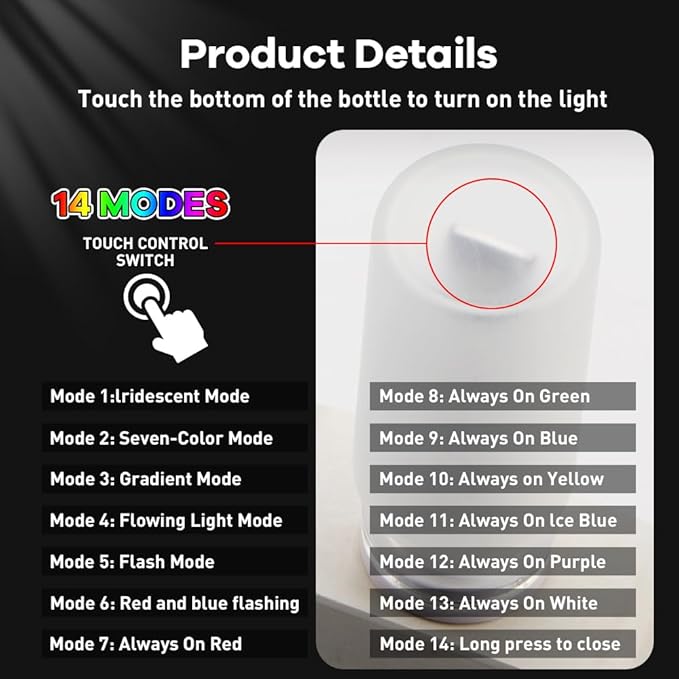 14 in 1 Modes Car USB Night Light, 7 Colors Touch Adjustment LED Ambient Lighting USB Automotive Interior Night Lamps, Mini LED Bulb for Car, Camping, Holiday Decoration, Bedroom, Party(2Pcs)