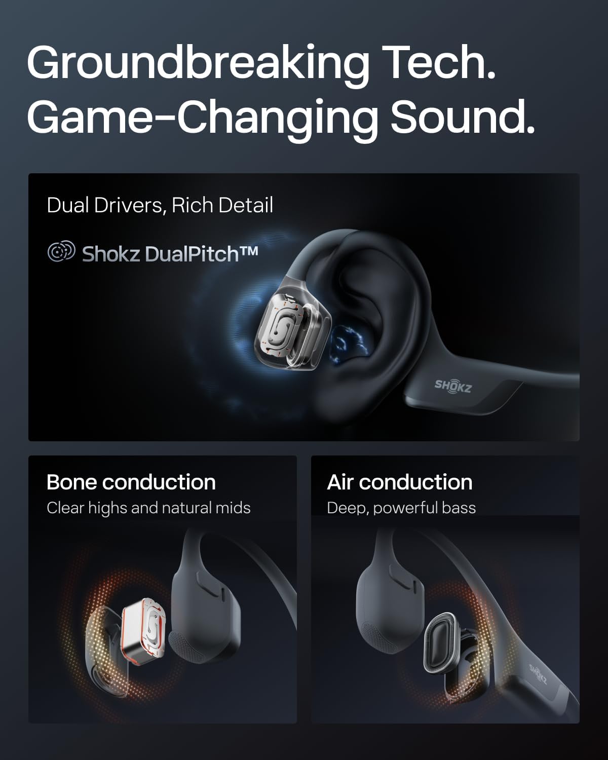 SHOKZ New OpenRun Pro 2 - Open-Ear, Bone Conduction Sport Headphones - with Reflective Strip - Sweat Resistant, Workout Headphones - Secure, Wireless, Comfortable Fit-Deep Bass and Smart Mic App