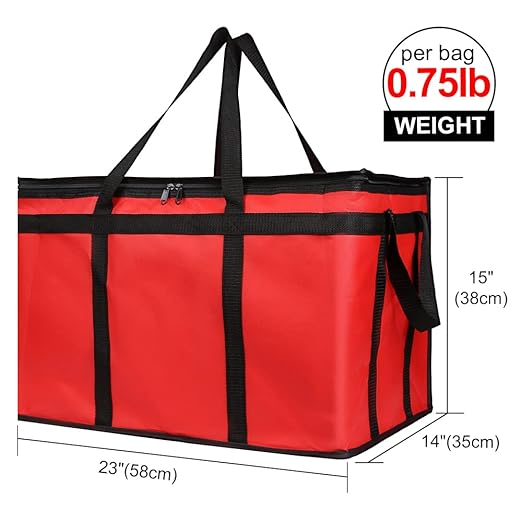 Bodaon 4-Pack Insulated Food Delivery Bag, XXX-Large Meal Grocery Tote Insulation Bag for Hot and cold Food, Commercial, Large Capacity Reusable Warming Bag, Red