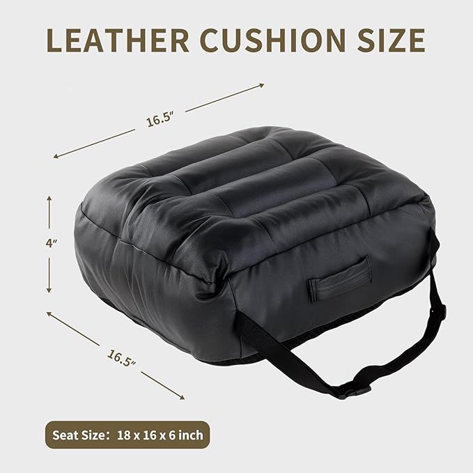 6 inch Extra Thick Seat Cushion, Technology Leather Chair Cushions for Office, Adult Booster Seat with Waterproof and Breathable, Suit for Car Seat, Desk Chair, 18 x 16 x 6 inch, Black