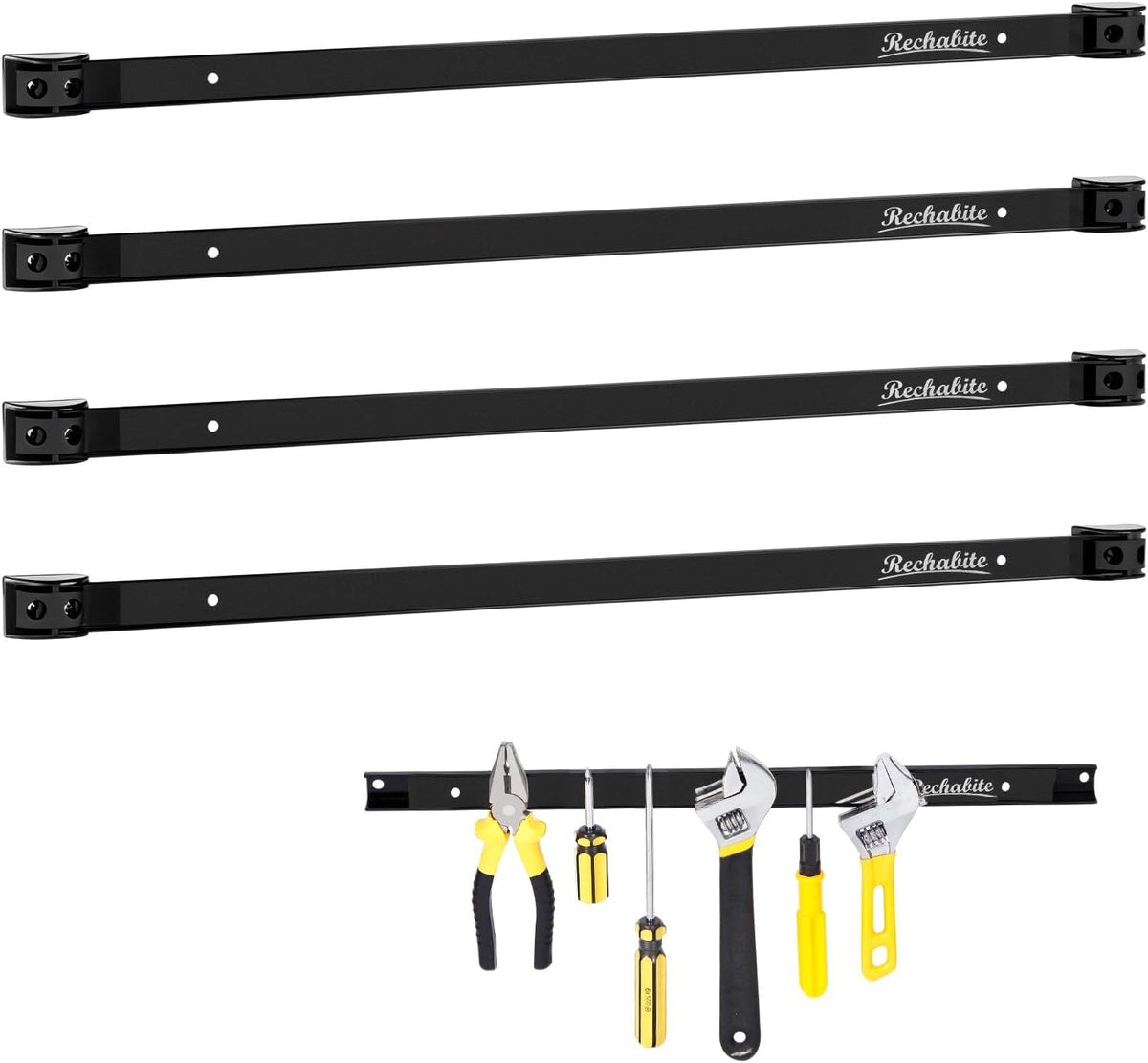 4 Pieces 24" Magnetic Tool Holder Strip, Black Magnet Bar, Metal Tool Organizer Rack for Garage Organization, Easy To Install in Workshop, Mounting Screws Included
