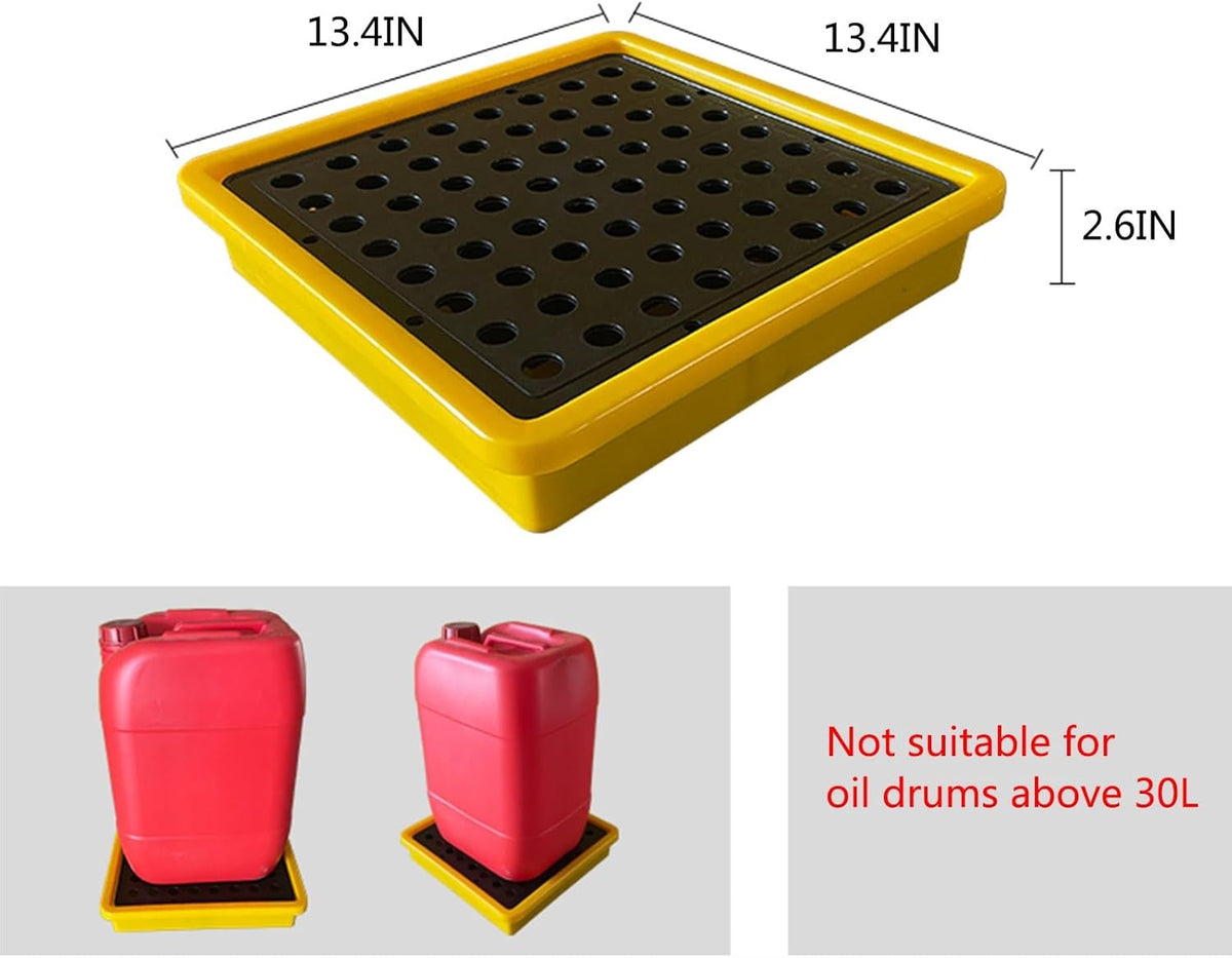 Drum Containment Spill Pallet, Industrial Nestable Oil Drums Leak-Proof Tray, Garage Storage Detachable Anti Slip Polyethylene Platform with Drain (Color : Yellow-5 Pack, Size : 13.4"x13.4"x