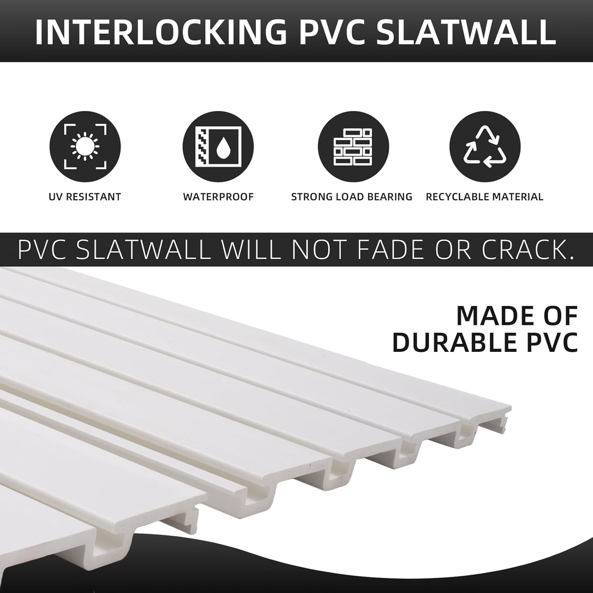 Slatwall Panel Garage Organizer, Heavy Duty Wall Mounted PVC Slat Wall Panels, Tool Organization Peg Board 4ft x 2ft (White)
