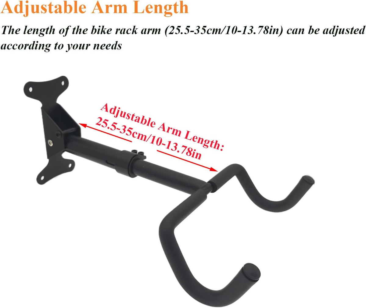 Bike Wall Mount Heavy Duty Steel Bicycle Rack 360°Swivel Adjustable Bike Hanger Space-Saving Foldable Bike Hook Soft Padding Bike Holder Fits City Bikes Mountain Bikes Road Bikes