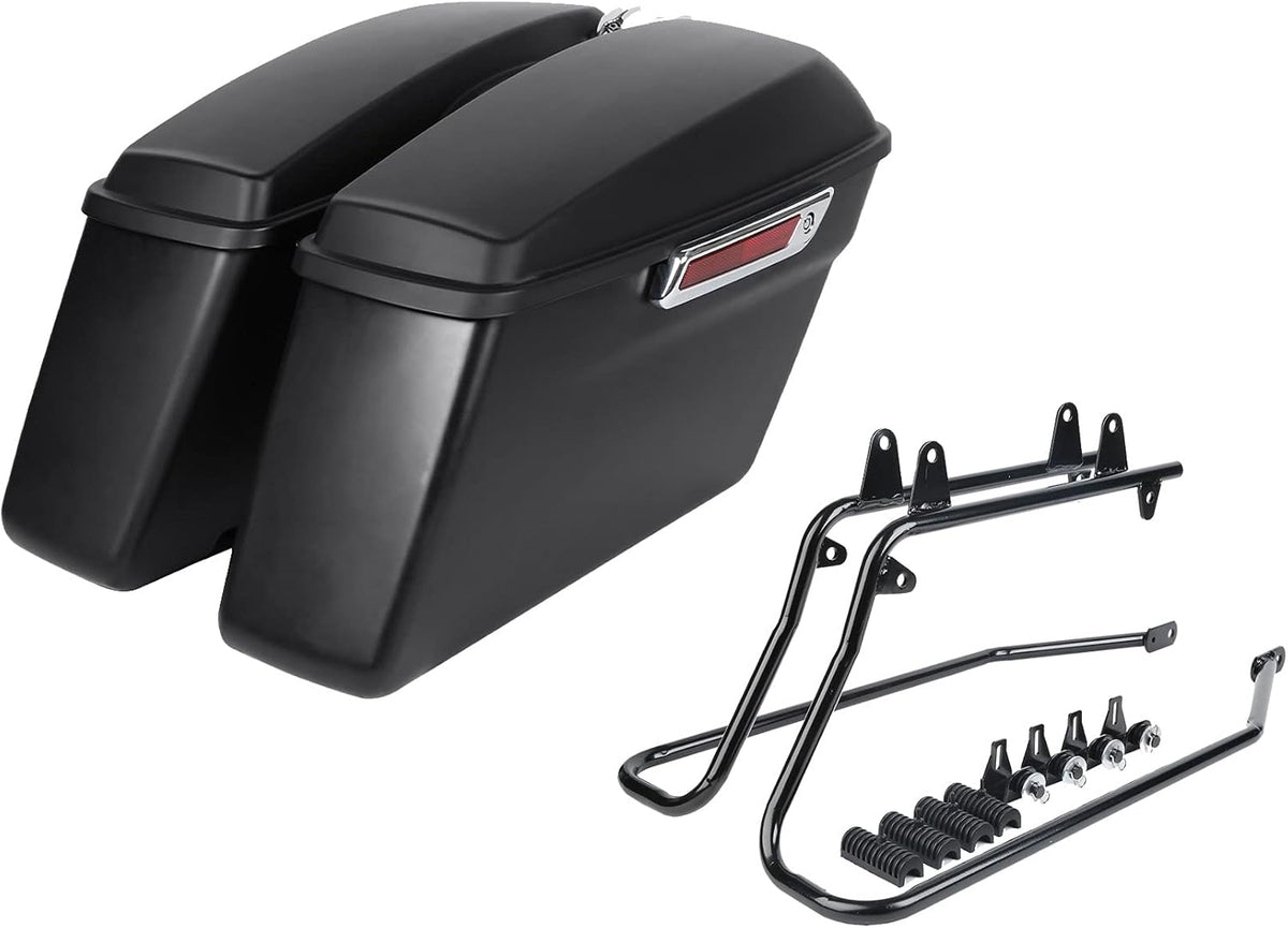 XFMT Matte Black Motorcycle Saddlebags Hard Saddle Bags W/Black Conversion Bracket For Harley Softail Heritage Deluxe 1984-2017