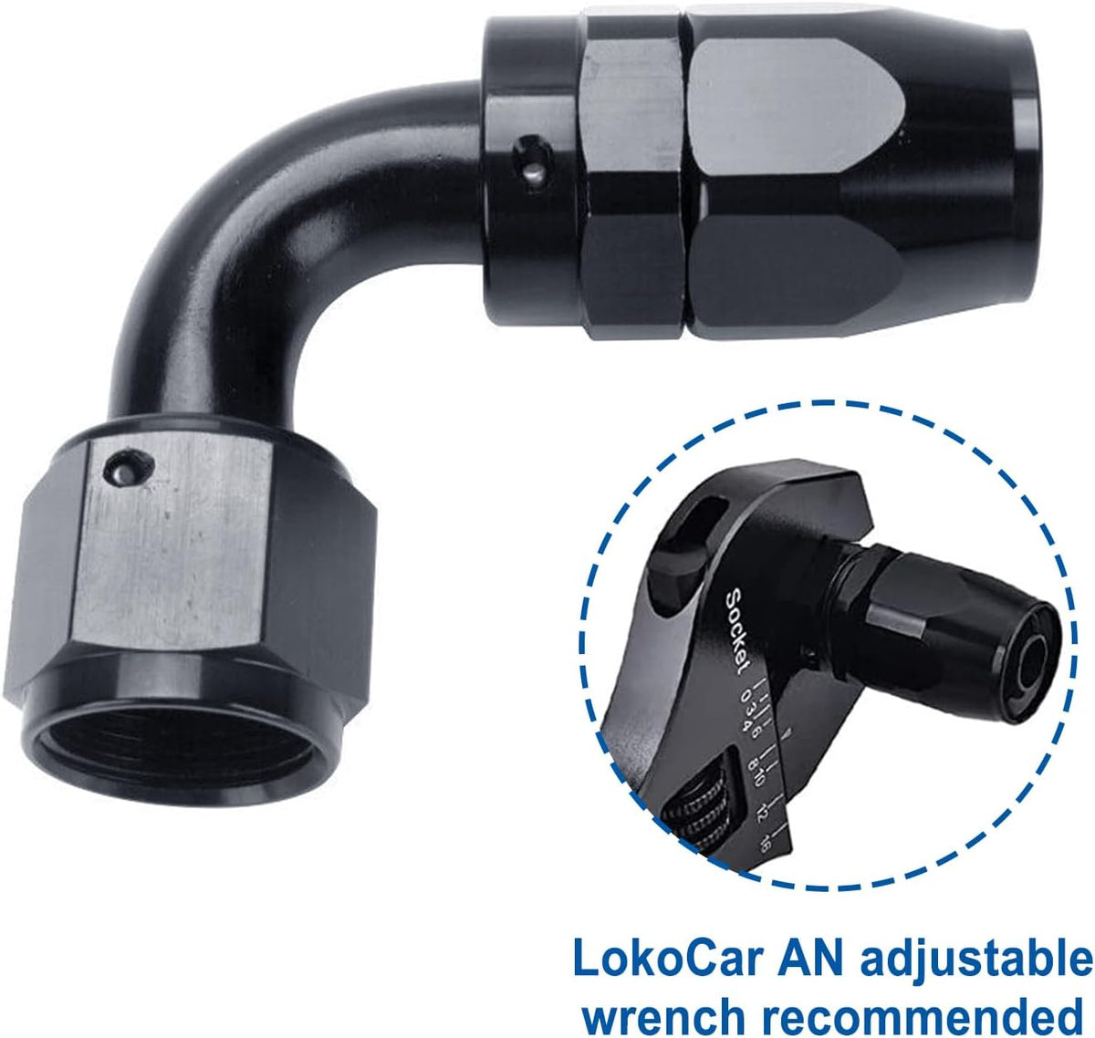 LokoCar 4AN Hose End Fitting 90 Degree Swivel For CPE Braided Hose Black 2Pcs