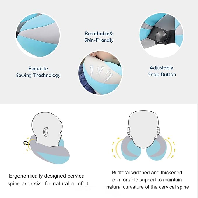 MOOB Kids Travel Pillow for Car Seat Kids U-Shape Travel Neck Pillow Support Children Stroller Pillow Blue