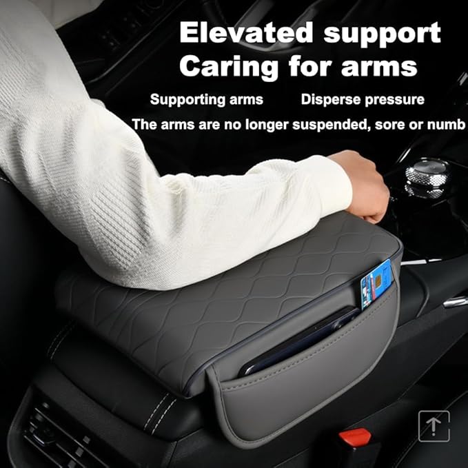 1 Pack Car Center Console Cover Custom Fit for Toyota Grand Highlander Hybrid 2024-2025, Leather Memory Foam Armrest Cushion Protector, Anti-Scratch Durable Armrest Pad,Grey