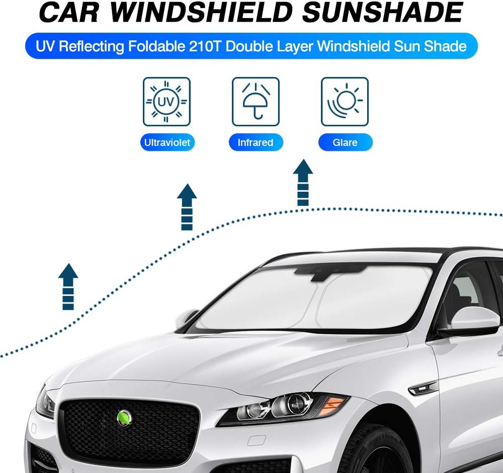 KUST Windshield Sun Shade for Jaguar F-Pace 2016-2024 2025 F Pace Accessories Custom Fit Sunshade Foldable Window Sun Visor Protector Blocks UV Rays Keep Your Car Cooler