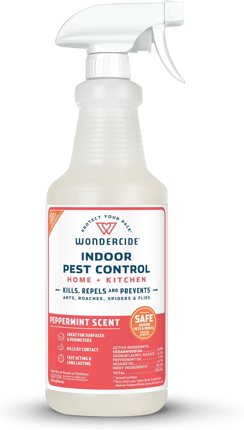 Wondercide - Indoor Pest Control Spray for Home and Kitchen - Ant, Roach, Spider, Fly, Flea, Bug Killer and Insect Repellent - with Natural Essential Oils - Pet and Family Safe— Peppermint 32 oz