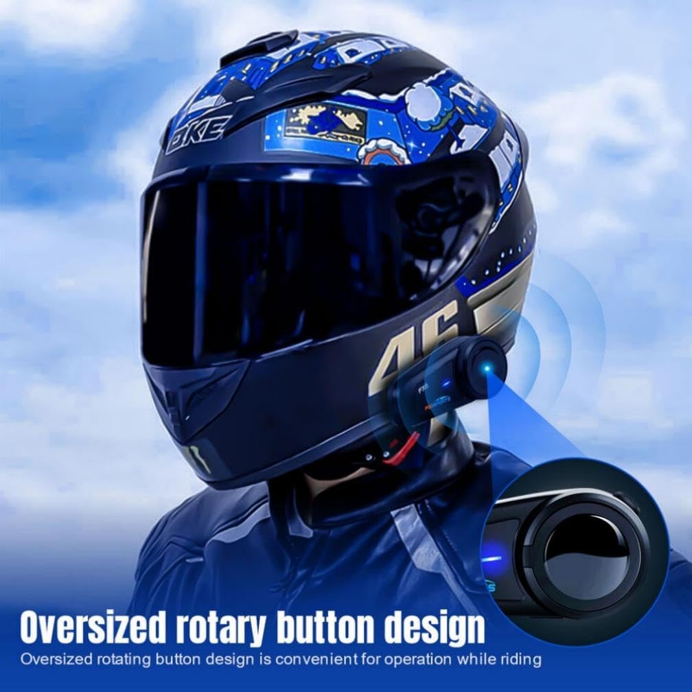 Fodsports FX6 Motorcycle Bluetooth Headset 2 Pack, 6 Riders Group Motorcycle Intercom Bluetooth, 1000M Motorbike Helmet Communication Systems/Voice Command/Universal Pairing/FM Radio