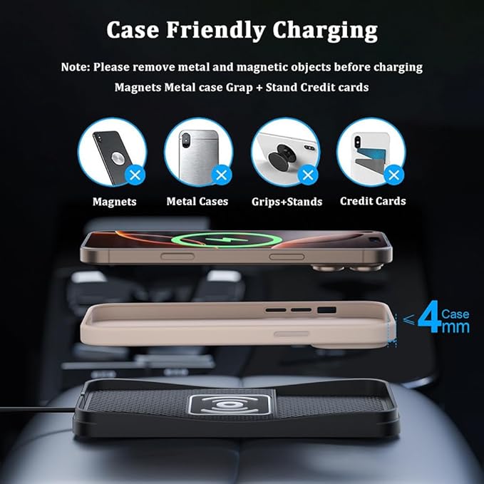 Car Wireless Charger Pad for Ford Ranger 2000-2011 2019-2025, Type-C/USB 20W Fast Wireless Car Charger Pad Non-Slip Cordless Charging Mat,A-30cm Cable Type-C Plug