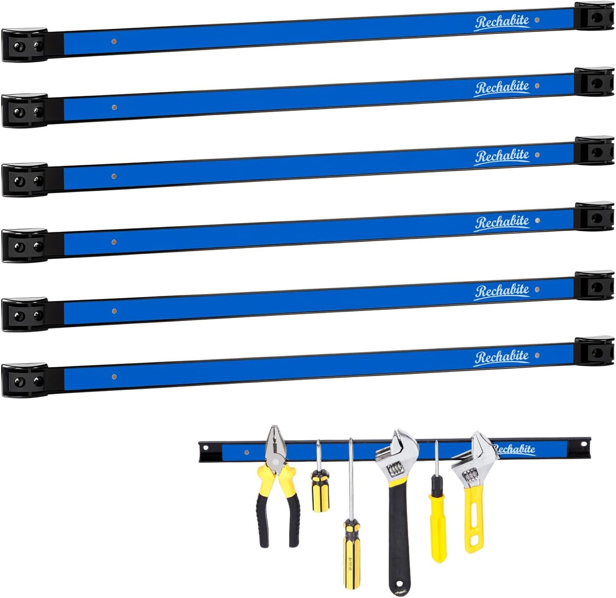 6 Pieces 24" Magnetic Tool Holder Strip, Blue Magnet Bar, Metal Tool Organizer Rack for Garage Organization, Easy To Install in Workshop, Mounting Screws Included