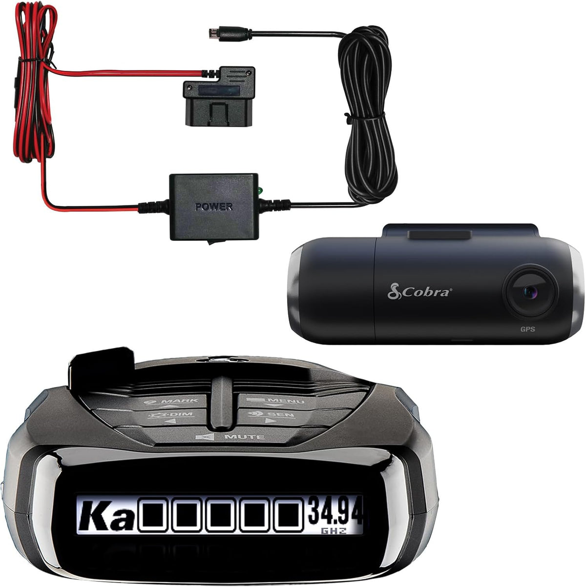 Cobra RAD 480i Radar Detector & SC 201 Smart Dash Cam + 2.5A OBD Port to Micro USB DIY Easy Hardwire Kit: Long Range Rapid Radar Detection, Full HD 1080P Video + 16GB SD Card, Built-in WiFi & GPS