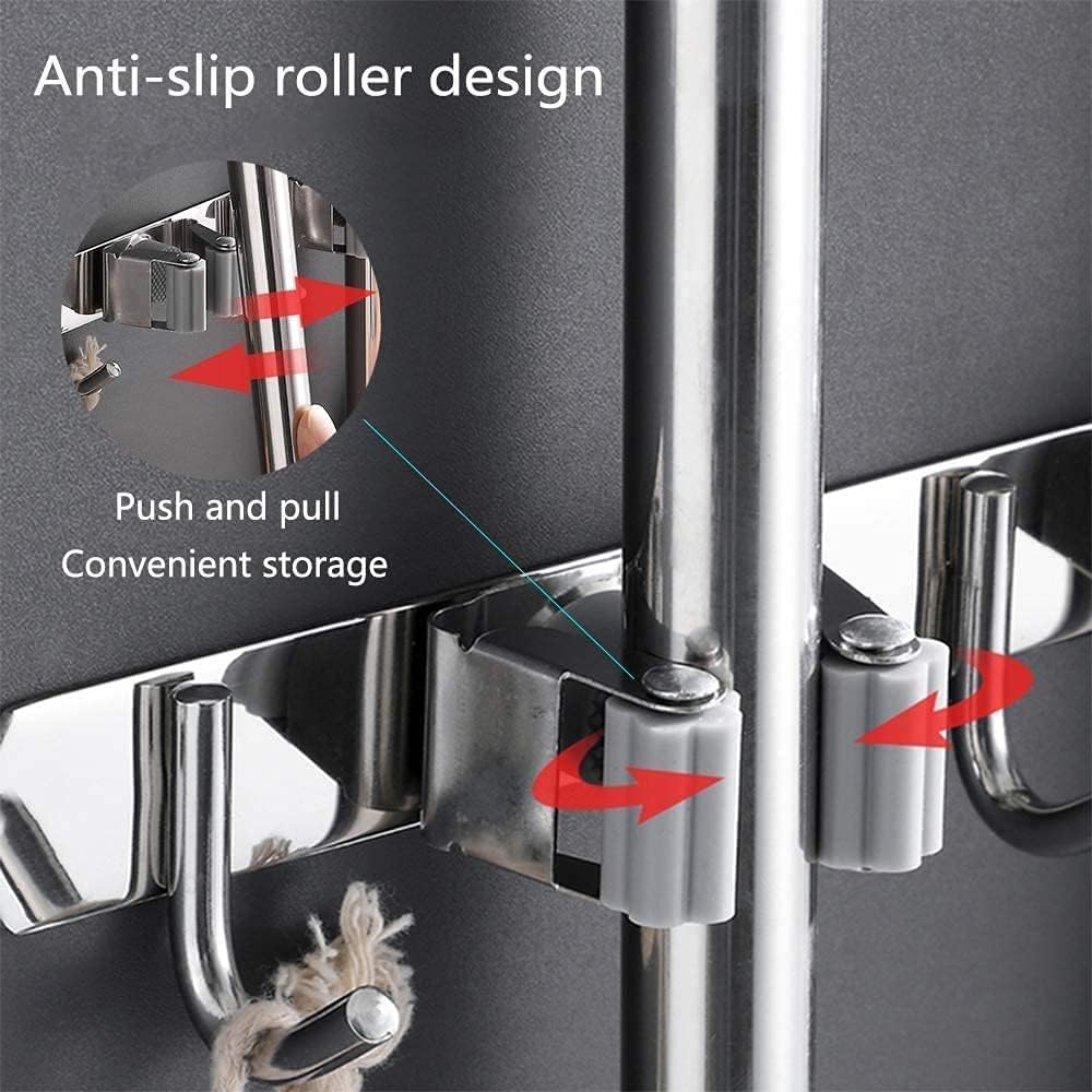 Broom Mop Holder Wall Mount Stainless Steel Tool Hanger Storage Organizer for Home, Kitchen, Garage, Garden, Laundry Room, Bathroom Organization and Storage(4 Racks 5 Hooks)