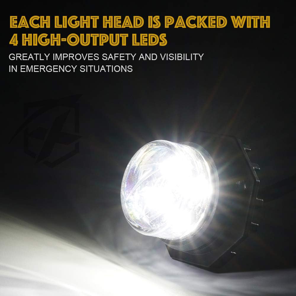 Xprite 4PCS LED Hideaway Strobe Lights Kit - White, 20 Flash Modes, Control Panel Included, Ideal for Emergency Vehicles, Trucks, Cars, Headlights, Taillights & Fog Lights, Hazard Warning