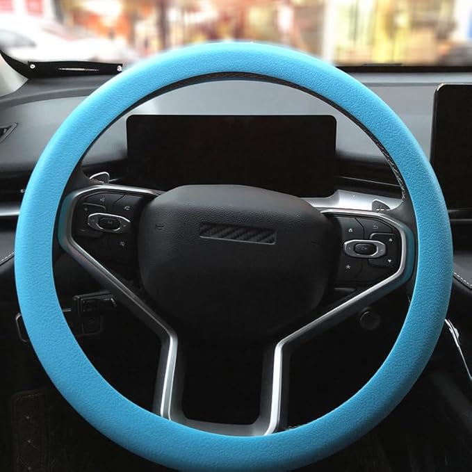 Blue Car Steering Wheel Cover: Universal RPKEY 13.5 to 15 inches Silicone Steering Cover Compatible with Most Car Models Fit for Round D Shape