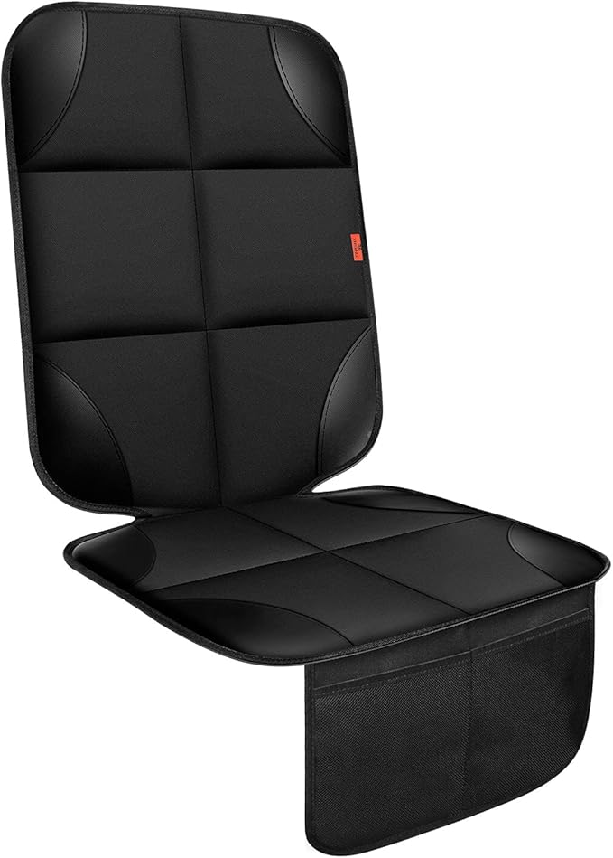 XHYANG Car Seat Protector 1 Pack Car Seat Cushion Mat Thickest Padding,Waterproof 600D Fabric Car Seat Covers for Non-Slip Backing Mesh Pockets for Baby and Pet (Black, 1 Pc)