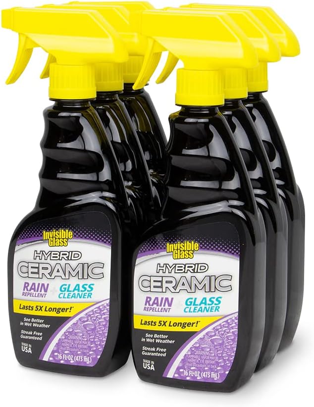 Invisible Glass 92183-6PK Hybrid Ceramic Rain Repellent and Glass Cleaner Cleans and Protects Car Windows and Windshields with Long-Lasting Water-Repellent Si02 Technology, 16 Fl Oz, Pack of 6
