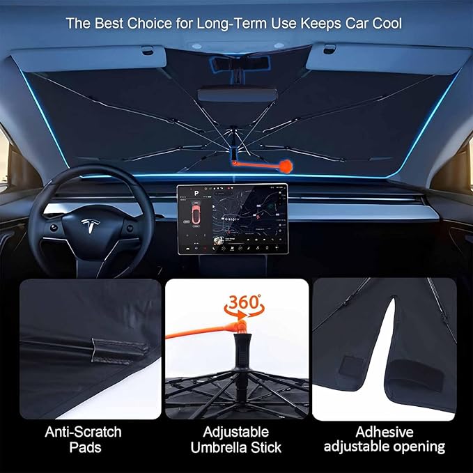 CHILL·TEK Funny Animal Car Windshield Sun Shade Umbrella, Frog Driving Car Sun Shade Umbrella, Block UV Rays Heat Foldable Windshield Umbrella Sun Visor Protector - Keep Vehicle Cool for Cars SUV