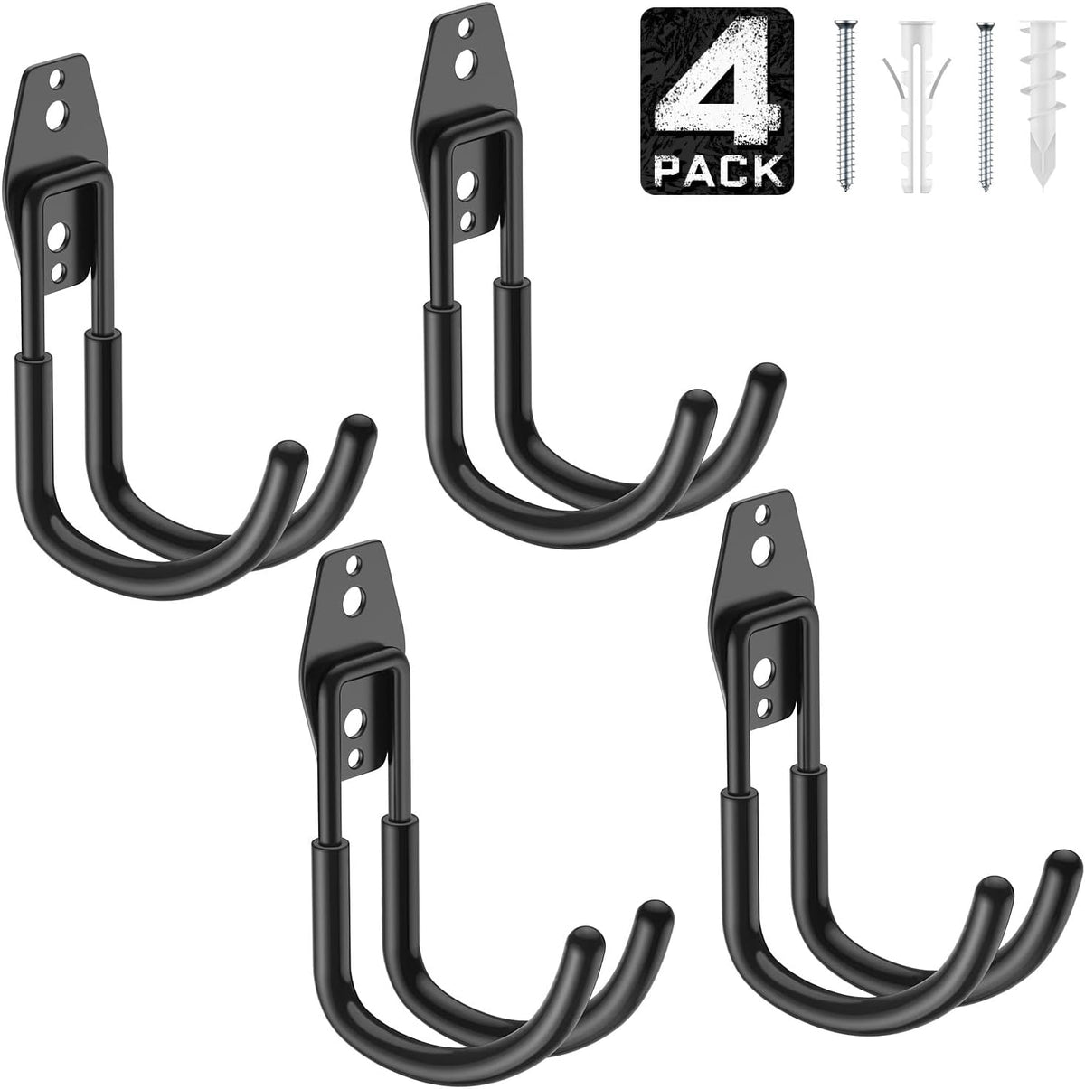 4 Pack 5.5x4.1 Inch Utility Steel Wall Mount Heavy Duty Garage Hooks with Anti-Slip Coating,Storage More Yard,Garden and Power Tools and for Hanging Hose,Ladder and Bike