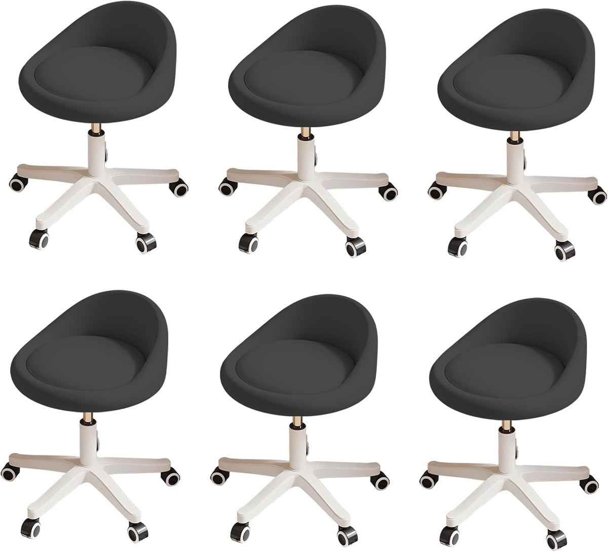Rolling Stool Set of 6 Rolling Hydraulic Salon Stool with Low Backrest - Adjustable Swivel Chair for SPA, Shop, Salon, Massage, or Medical Office Black