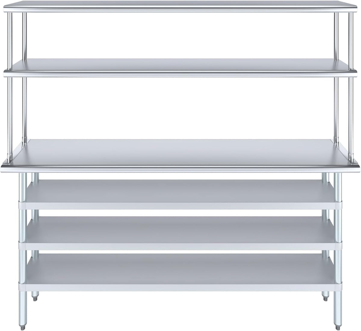 Amgood 14" x 72" Stainless Steel Work Table with 3 Shelves and 12" Wide Double Tier Overshelf | Metal Kitchen Prep Table & Shelving Combo | NSF