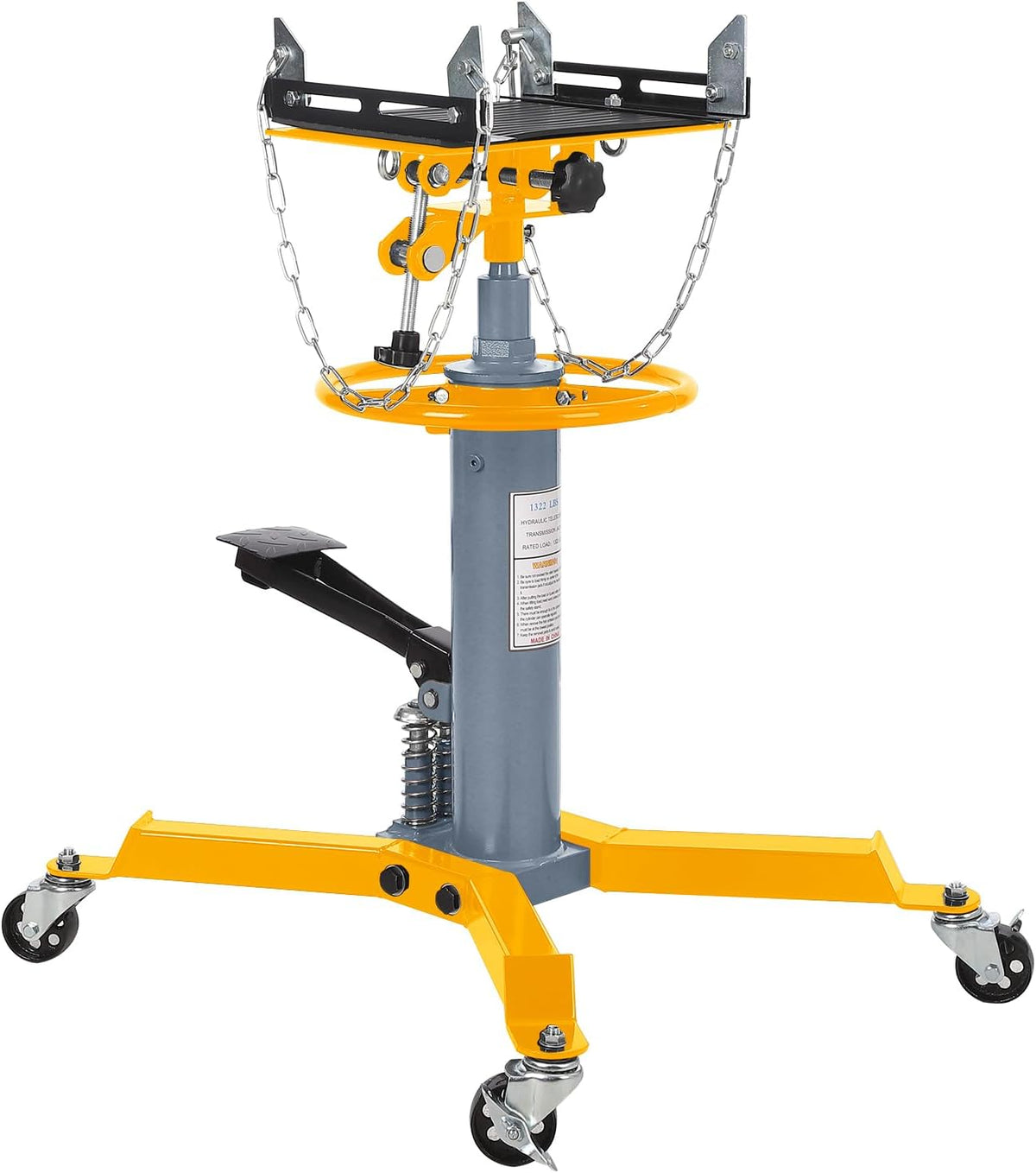 Dual Plunger Hydraulic Transmission Jack 1322lbs Capacity, 33.5"-69" High Lift 2-Stage Hydraulic Telescoping Jack, Trans Jack Stand with Non-Slip Pad, Foot Pedal & Swivel Wheel, Yellow