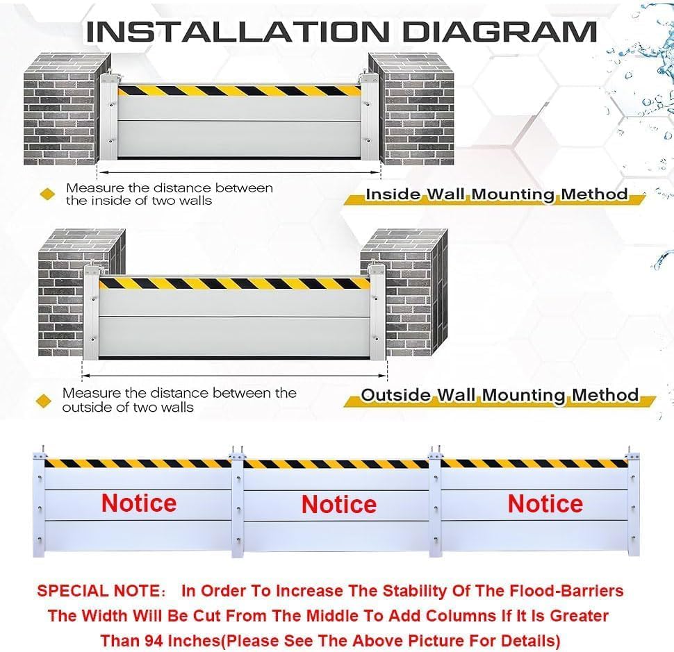 Reusable Heavy Duty Aluminum Flood Barriers for Home Exterior, Flood Protection Barriers Water Barrier Door Quick Detachable Garage Doors Detachable Mobile Rain Water Baffle (H 7.9 inch L 10FT)