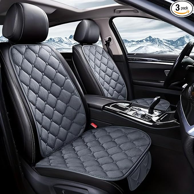 2pc Plush Front Seat Cushion with Back Support - Winter Warmth, Easy Installation, Polyester Fiber, Fits Most Vehicles, Beige (2pcs Front Row Gray)