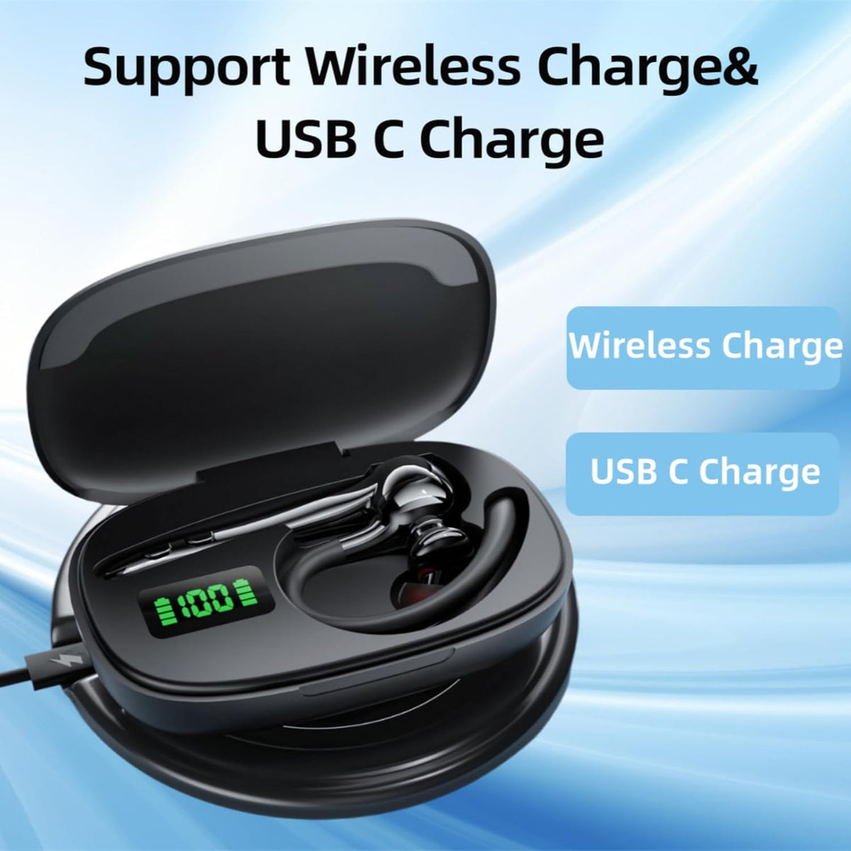 Earbuds Bluetooth Headset Wireless Earpiece with Noise Canceling Microphone 160H Standby Time Hands Free Headphones Single Ear Earphones for IOS Android Samsung Cell Phones Business Home Office Gaming