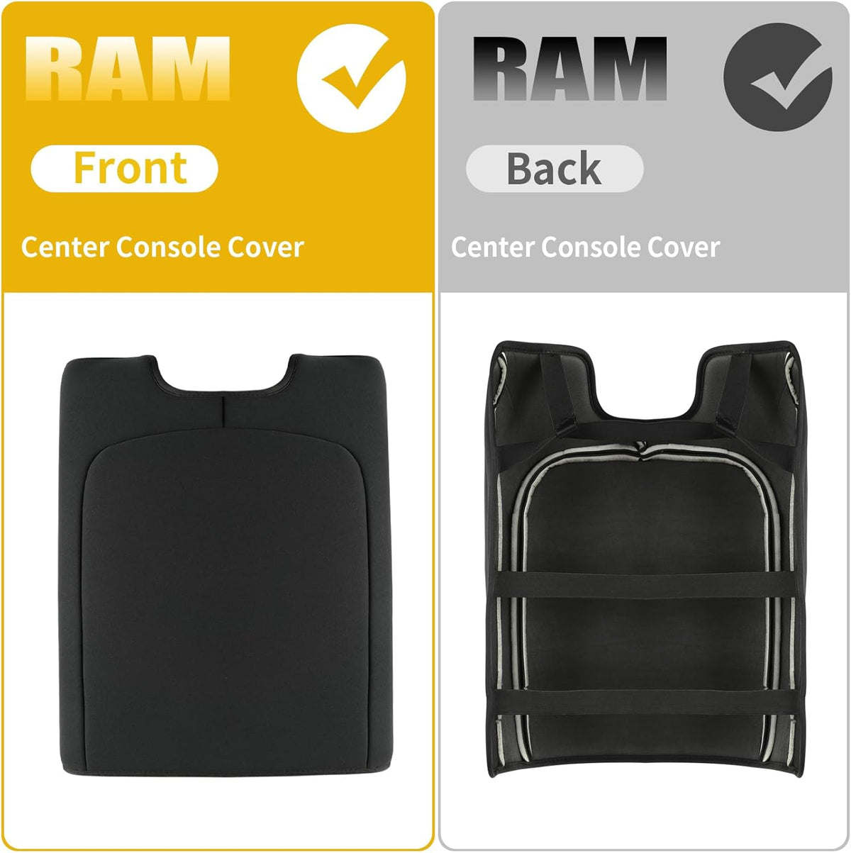 GIANT PANDA Custom Fit Console Cover for 2013-2018 Ram 1500 & 2013-2024 Ram 2500/3500/1500 Classic Model Jump Seat Console - Neoprene Armrest Center Cover - Full Protection - Black