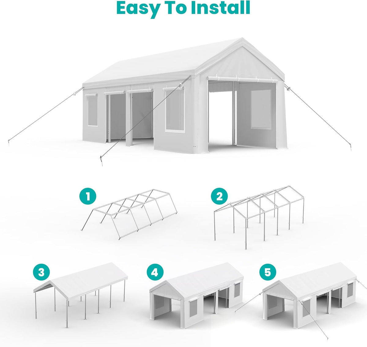 13x25ft Carport, Heavy Duty Carport with Reinforced Steel Poles, Upgraded Portable Garage with Doors & Window, UV Resistant All-Season Waterproof Tarp, for Car, Truck, Boat(White)