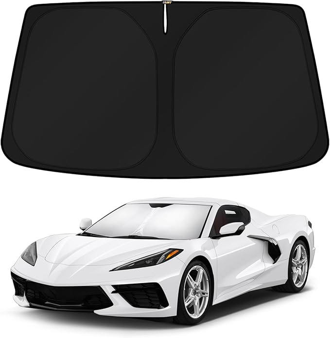 KUST Windshield Sun Shade for Chevrolet Chevy Corvette C8 2020-2022 2023 2024 2025 2026 Window Accessories Shade Sun Visor Cover Foldable Block UV Rays