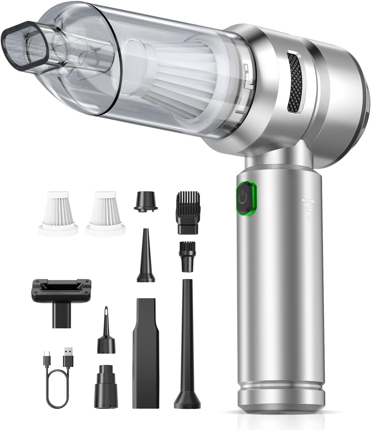 Car Vacuum,3 Suction Modes,Portable Mini Cordless Cleaner with 21000pa Suction Power,Type-C Charge,Handheld Vacuum for Home,Car, Office Desk, Keyboards(Diamond Silver)
