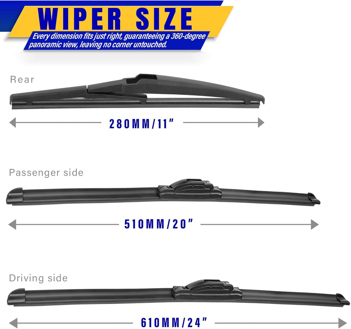 3 wipers Replacement for 2011-2015 Kia Sorento/2010-2019 Kia Soul/2018-2019 Kia Soul EV, Windshield Wiper Blades Original Equipment Replacement - 24"/20"/11" (Set of 3) U/J HOOK