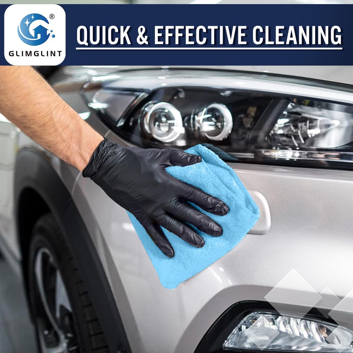 GLIMGLINT Blue Microfiber Cleaning Cloth, 150 Pack Microfiber Towels for Cars, Lint Free, Scratch-Free, Highly Absorbent, Reusable Cleaning Rags for Car, Household, Shop Towels 14"X12"