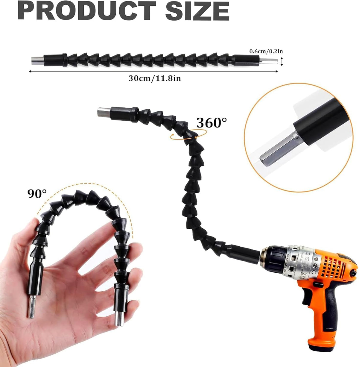 17pcs Flexible Drill Bit Extension, Include 3pcs Rotatable Socket Adapter 2pcs Hex Shank 105° Right Angle Drill Attachment 10 Short Screwdriver Bits Bendable Extension and 90° Angled Bits